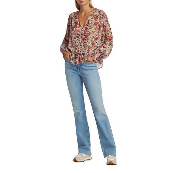 Veronica Beard Cameron Stretch-Cotton Boot-Cut Raw Hem High RiseJeans Nova31